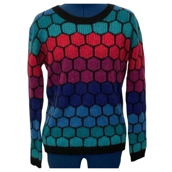 Collective Sweaters - Women's Y2K Vintage Colorful‎ Design Collective Mohair Crew Neck Sweater Size M